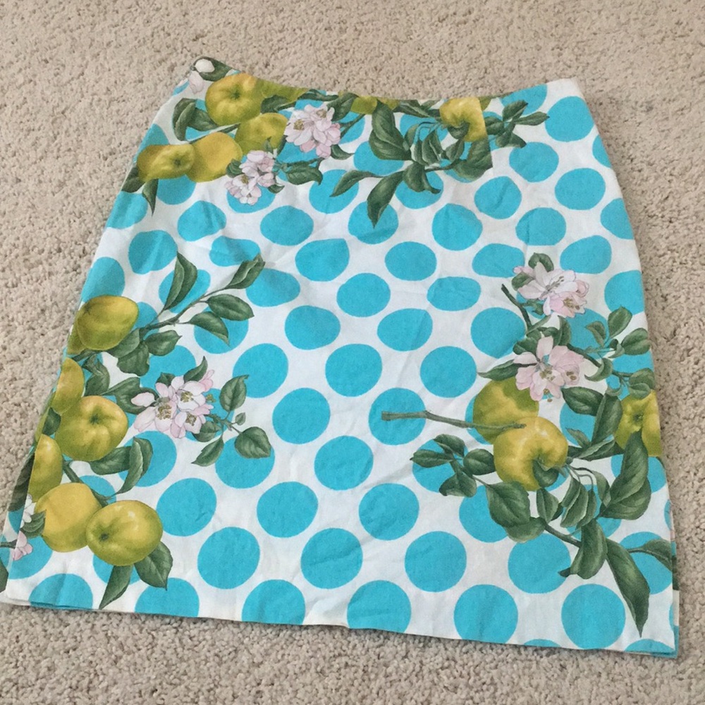Turquoise Polka Dot Floral Cotton Skirt